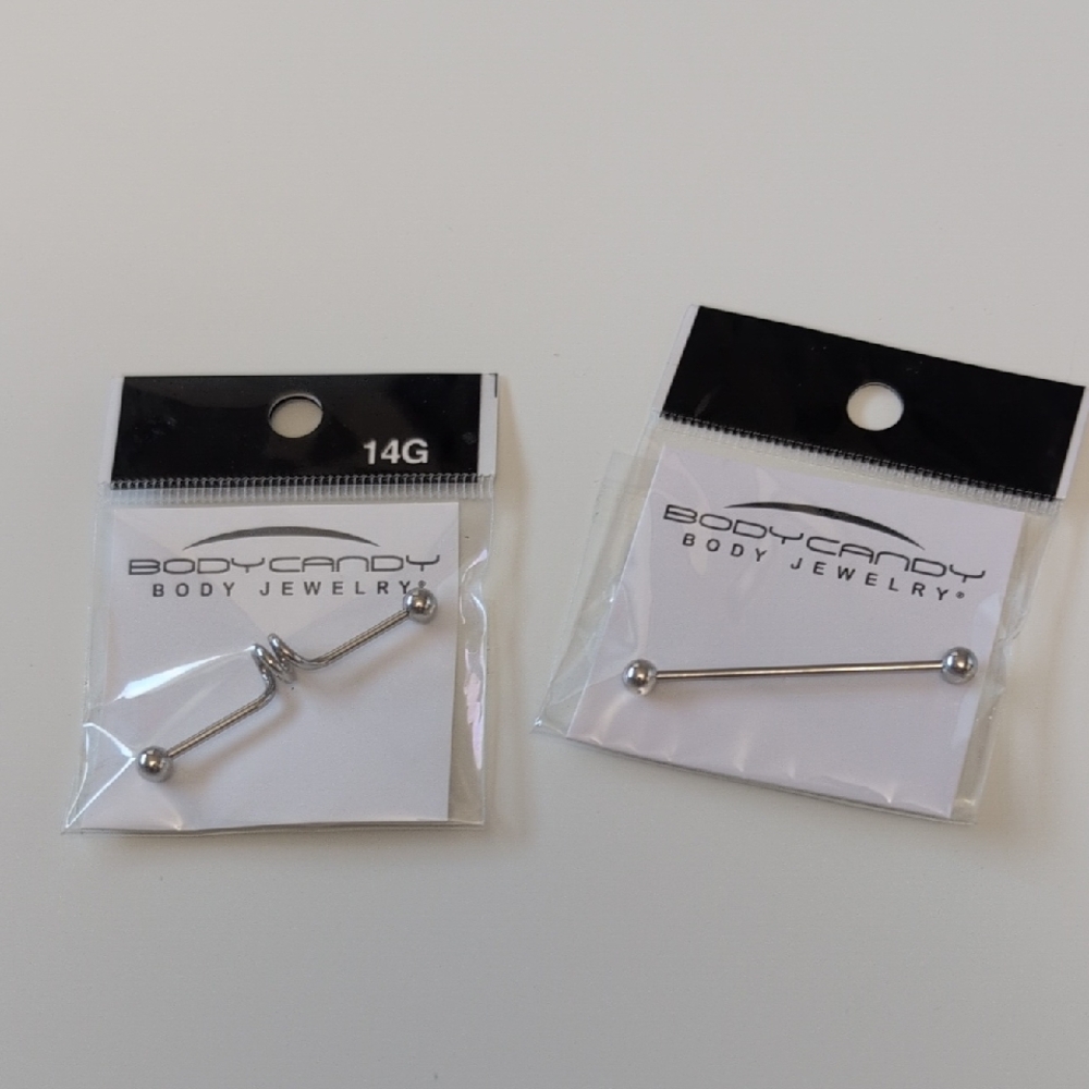 Set of Two Surgical Steel  Industrial / Scaffold Barbell Jewelry